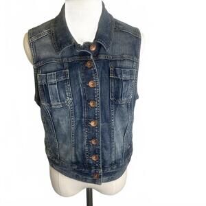 Express Women's Size Large Blue Button Down Denim Sleeveless Jacket